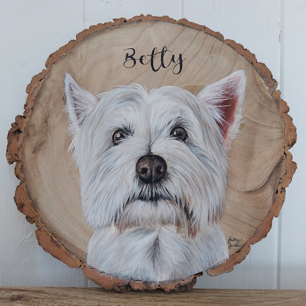 Pet Portrait on Wooden Log Slice Custom Painting for Gift Rustic Present for Pet Lovers Decor