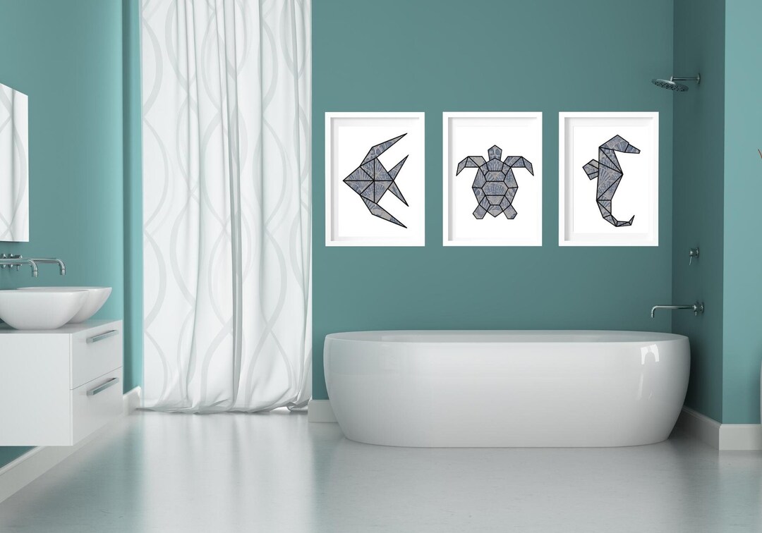 Printable Wall Art Sea Creatures Bathroom Decor Instant Digital