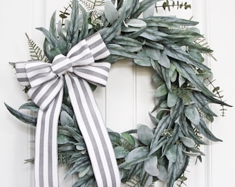 Lamb's Ear and Eucalyptus Wreath, Year Round Wreath for Front Door, Modern Farmhouse Wreath, Greenery Wreath, Every Day Handmade Wreath Gift