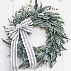 Lamb's Ear and Eucalyptus Wreath, Year Round Wreath for Front Door, Modern Farmhouse Wreath, Greenery Wreath, Every Day Handmade Wreath Gift