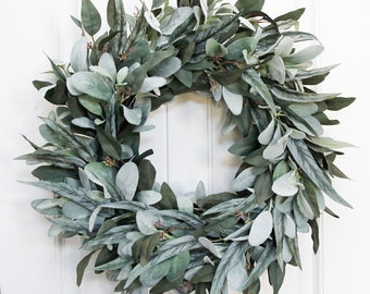 Eucalyptus and Lamb's Ear Wreath for Front Door, Year Round Greenery Wreath, Modern Wreath, Every Day All Season Wreath, Handmade Wreath