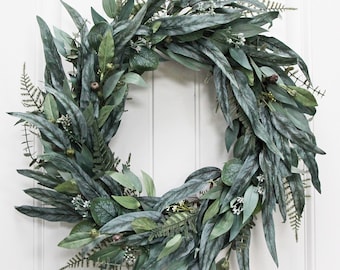 Mixed Eucalyptus Wreath, Year Round Wreath for Front Door, Modern Farmhouse Wreath, Greenery Wreath, Everyday Neutral Handmade Wreath Gift