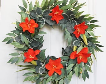 Orange Lily Wreath, Spring Summer Wreath for Front Door, Orange Flower Wreath, Every Day Wreath, Modern Wreath, Summer Decor, Spring Decor
