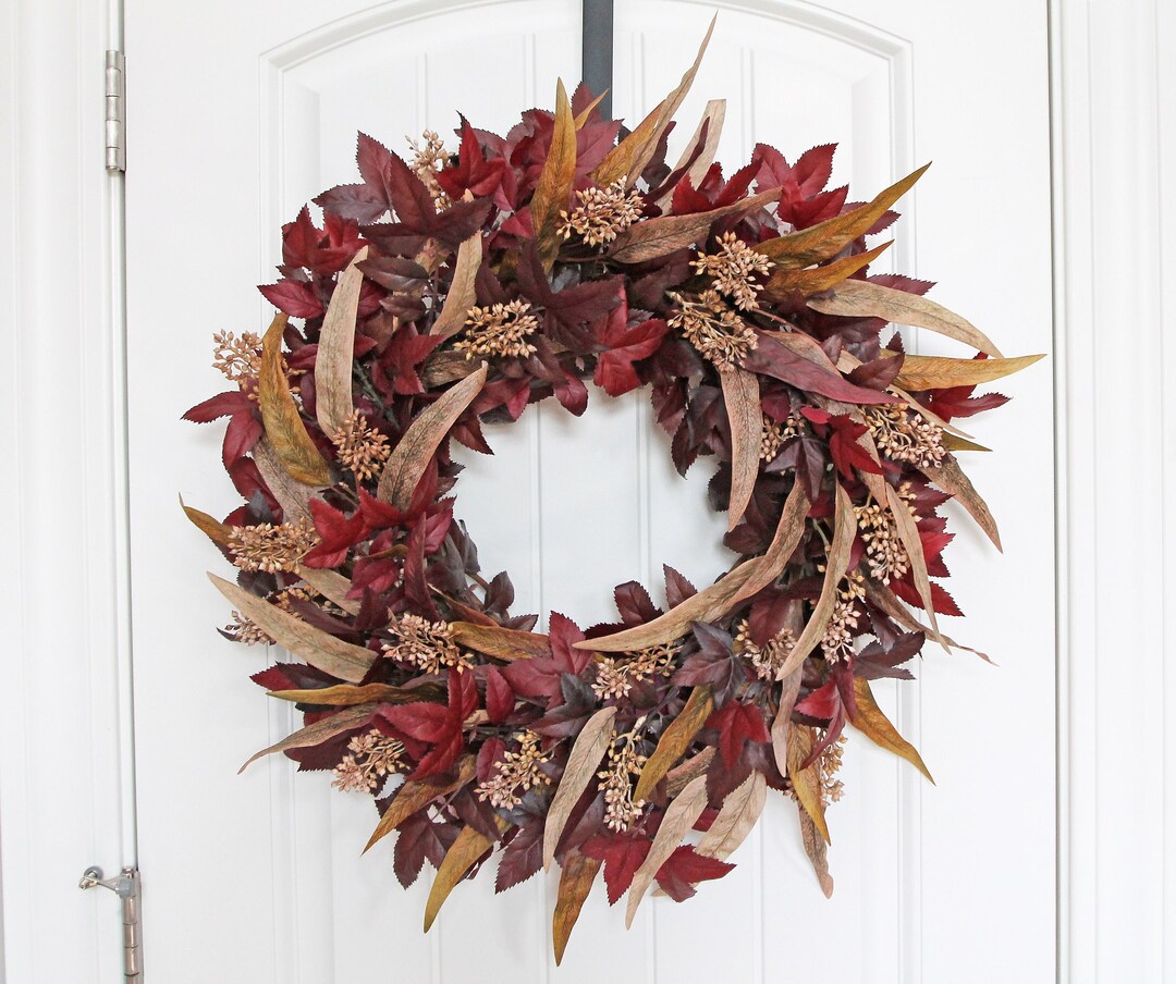 Burgundy and Beige Eucalyptus Fall Wreath With Cream Seed Berries ...