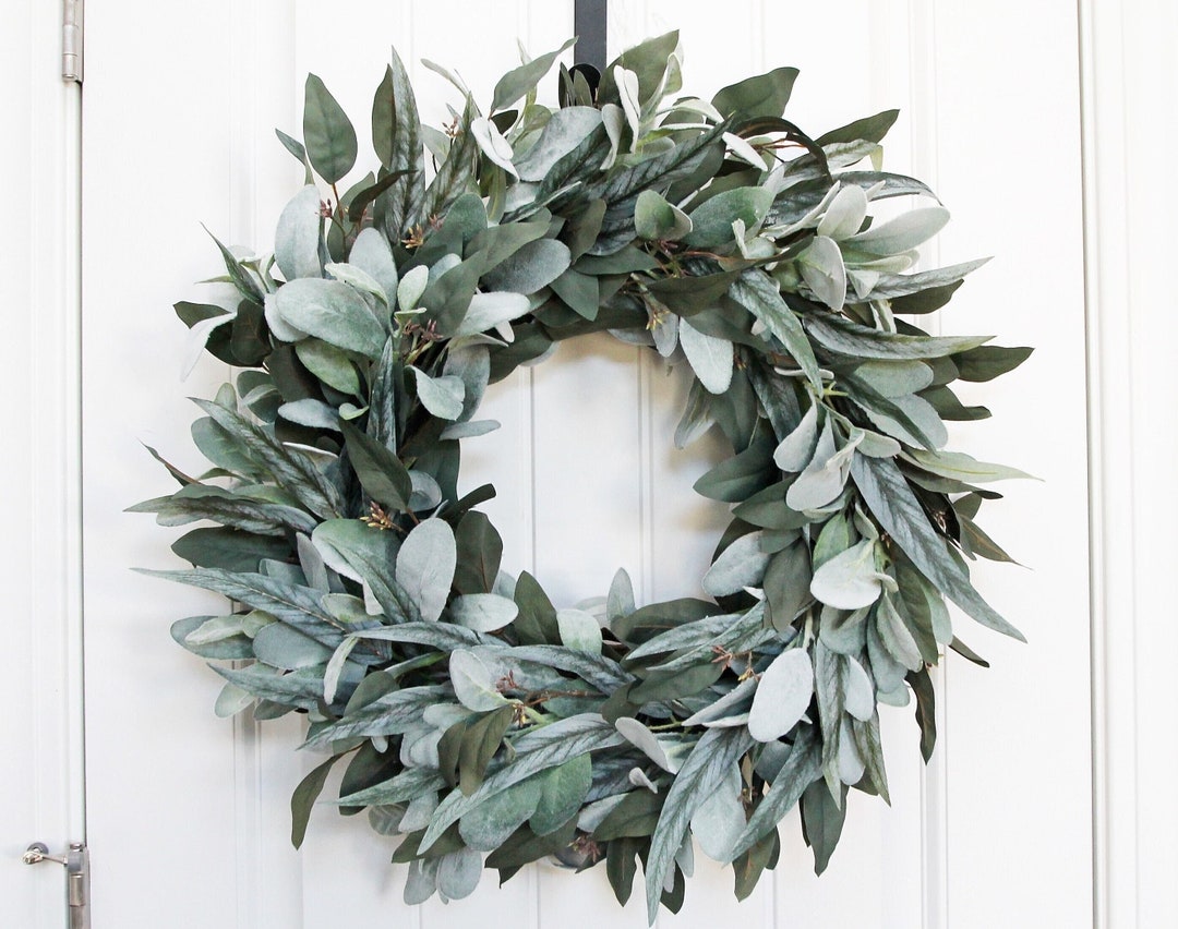 Eucalyptus and Lamb's Ear Wreath for Front Door, Year Round Greenery ...