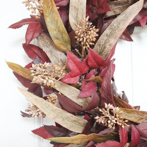 Burgundy and Beige Eucalyptus Fall Wreath With Cream Seed Berries ...