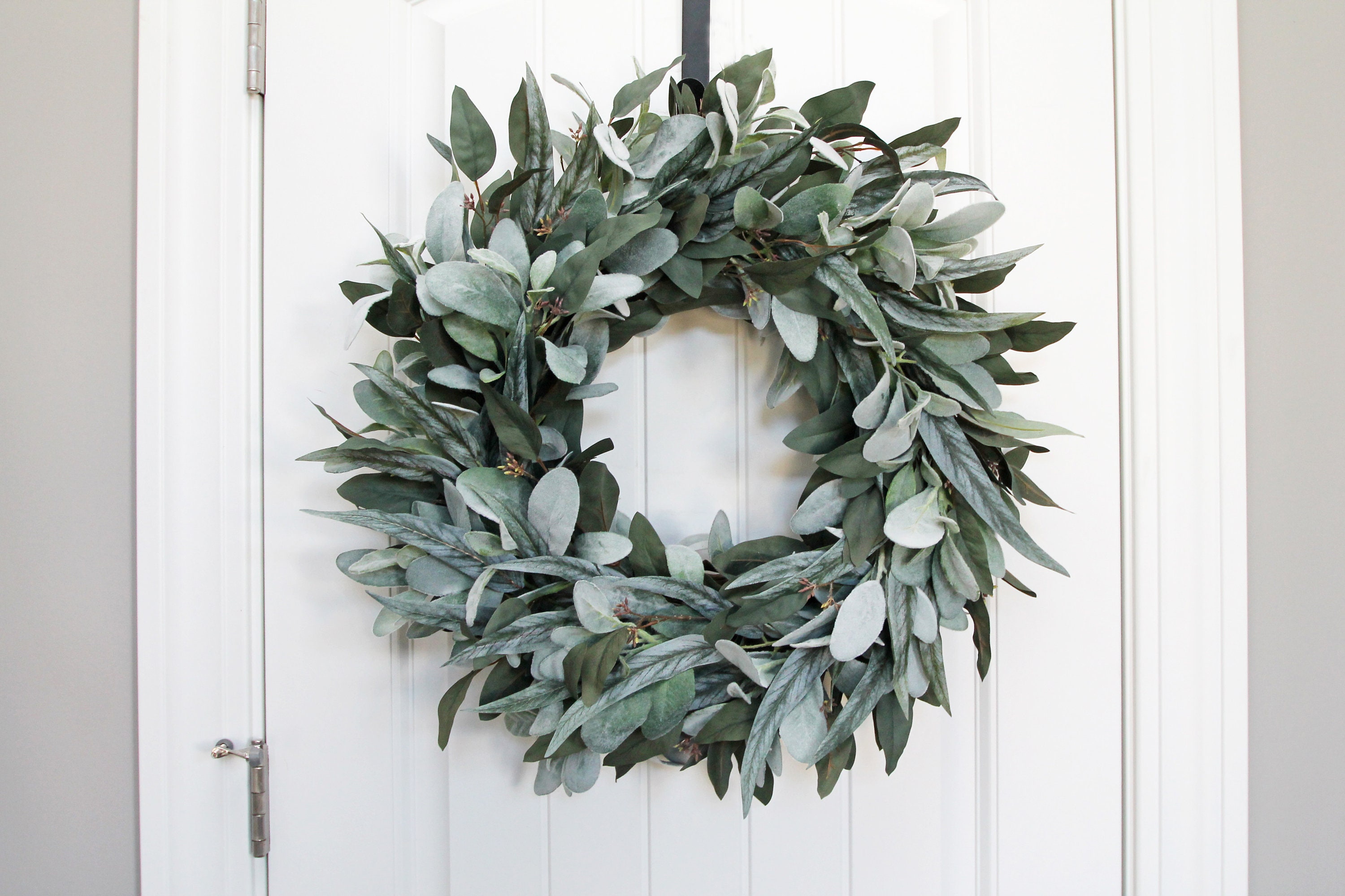 Eucalyptus and Lamb's Ear Wreath for Front Door, Year Round Greenery ...