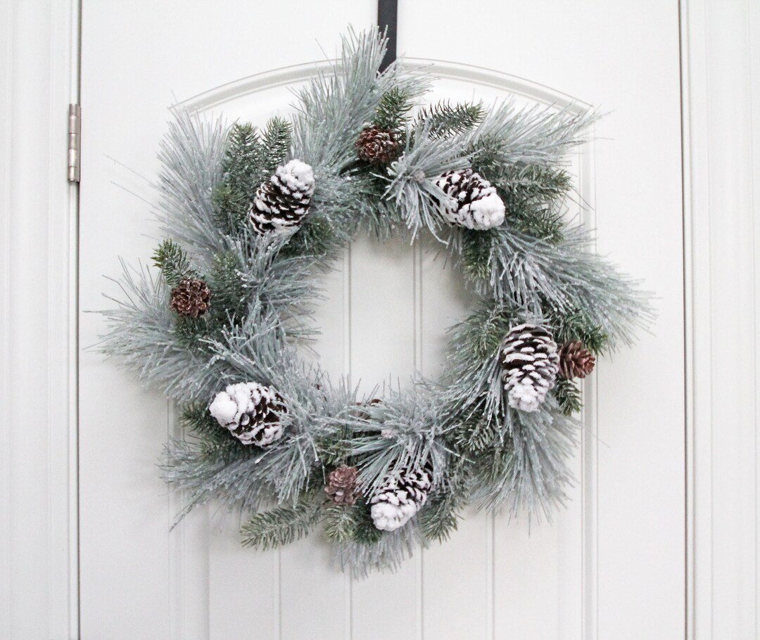 Flocked Pine Wreath With Pinecones, Winter Wreath for Front Door ...
