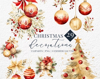 Christmas card decoration clipart, christmas balls Elements illustration watercolor, PNG Instant Download Commercial Use, 85B