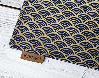 EDC Hank - Japanese cotton, "Seigaiha blue and beige", handkerchief, handmade