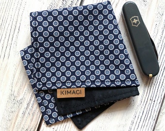 EDC Hank - high quality cotton "circle pattern on dark blue", handkerchief, handmade