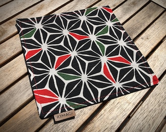 EDC Hank - Japanese cotton "Sahiko Asanoha Green-Red", handkerchief, handmade