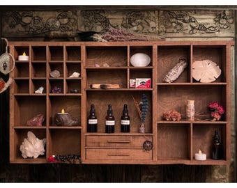 Rustic Witchy Altar Shelf: Shadow Box with Drawers