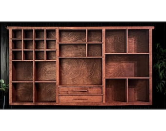 Shadow Box with Drawers- Handmade, Solid Wood Wall-Mounted Display for Crystals, Collectibles, Miniatures & Keepsakes