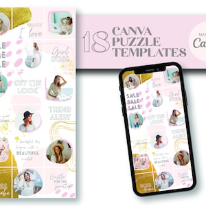 Instagram Puzzle Canva Templates - Editable Canva Templates Pink and Gold