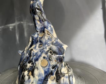 Blue Ceramic Candle Holder Lamp – Handmade Semi-Porcelain Light for Cozy Home Decor