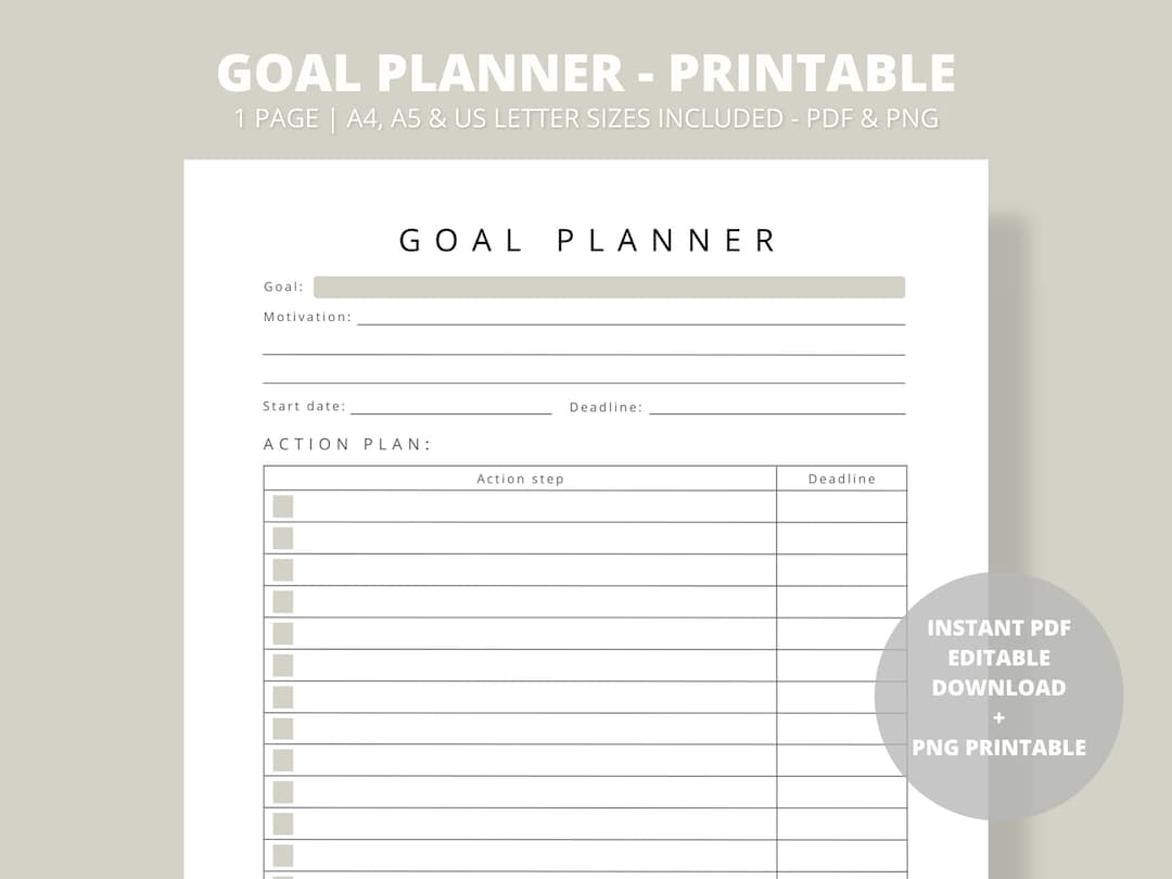 Goal Planner Printable Instant Download Template Planner Insert PDF - Etsy