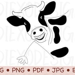 Smiling Cow PNG, Funny Cow SVG, Cow Black And White Clipart, Cow Clipart, Cow Head Svg, Cow Vector, Cow Design, Cow Face Svg, Cricut Designs
