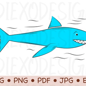 Shark PNG , Cute Shark SVG, Blue Shark Clipart, Shark Vector, Shark Silhouette, Ocean Animals Clipart, Sharks Svg, Sublimation Designs