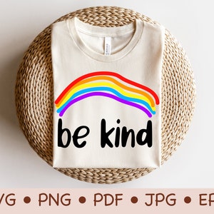 Be Kind PNG, Rainbow Doodle svg, cricut svg files, cute clipart, rainbow quotes svg, short positive quotes svg, sublimation tumbler designs