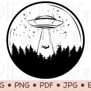 Alien Abduction PNG, Abduction Phenomenon SVG, Flying Saucer Clipart Black And White, Funny Alien Silhouette,Women Shirt Designs PNG