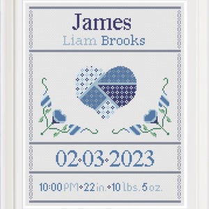 Baby Birth Sampler Cross Stitch Pattern PDF, Cross Stitch Hearts, Quilt Cross Stitch - PCS#138
