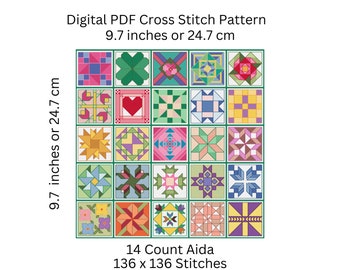 Cross Stitch Pattern, 25 Cross Stitch Quilt Block Patterns, Traditional/ Modern Quilt Blocks, PDF Pattern Instant Digital Download - PCS#113