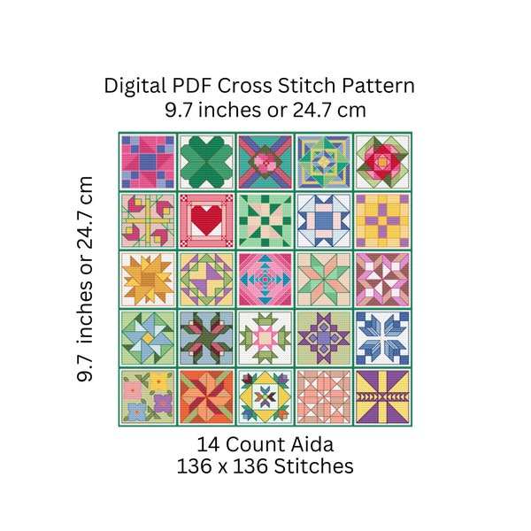 Cross Stitch Pattern, 25 Cross Stitch Quilt Block Patterns, Traditional/ Modern Quilt Blocks, PDF Pattern Instant Digital Download - PCS#113