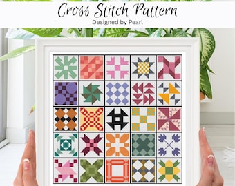 Quilt Block Cross Stitch Pattern: 25 Sampler Designs - PDF Pattern Digital Download