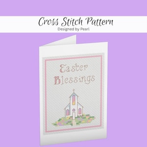 Patrones de punto de cruz de Pascua, Iglesia en el campo, Tarjeta de felicitación con bendiciones de Pascua