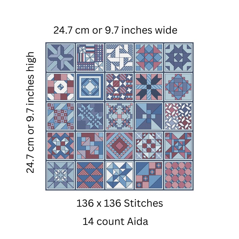 Cross Stitch Quilt Block Patterns Twentyfive Quilt Block Etsy