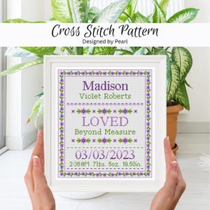 Counted Cross Stitch Pattern, Baby Birth Sampler, Birthdate Record, Weight, Height, PDF Instant Digital Download