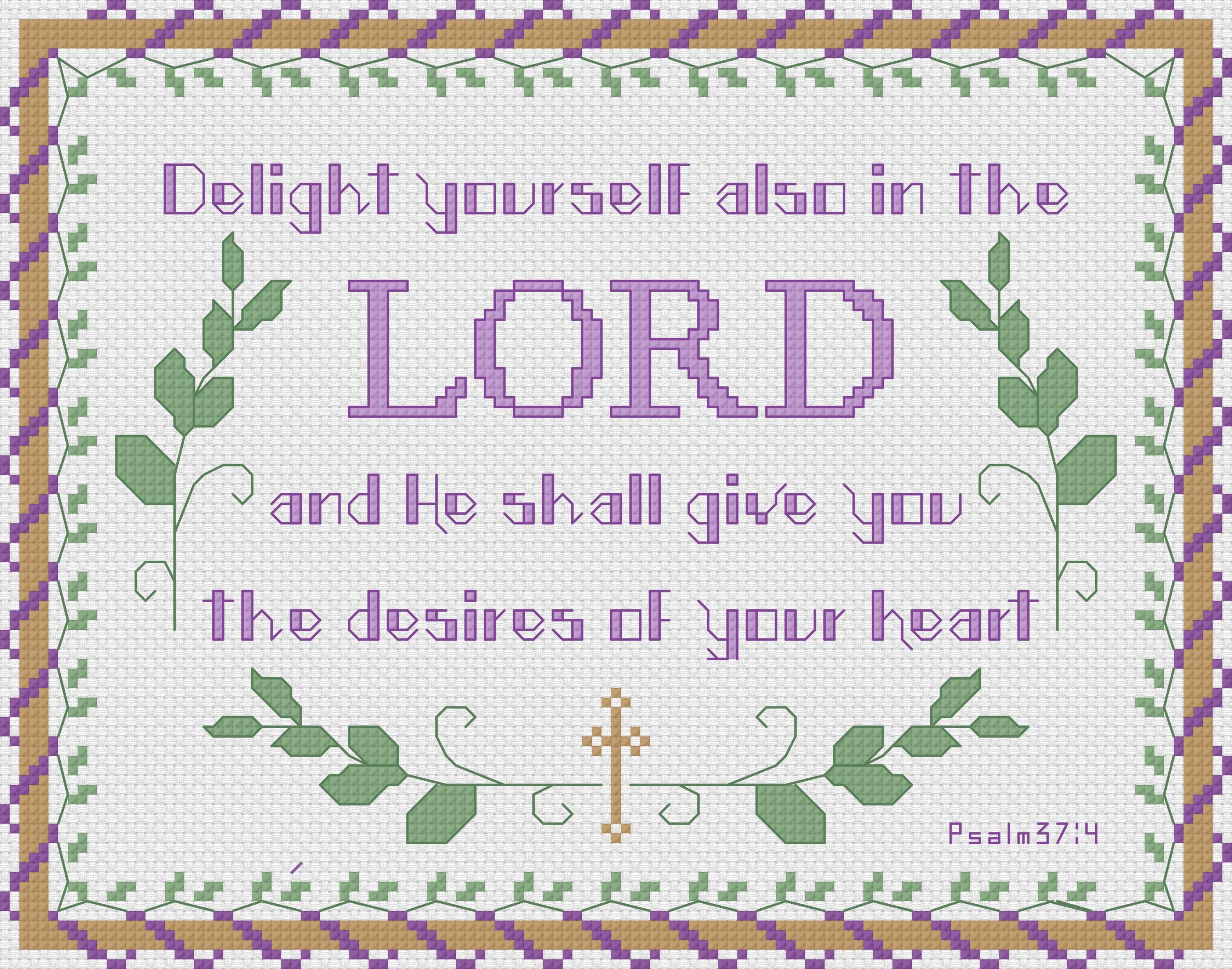Biblical Verse Counted Cross Pattern Design With Psalm 37:4, Vine ...
