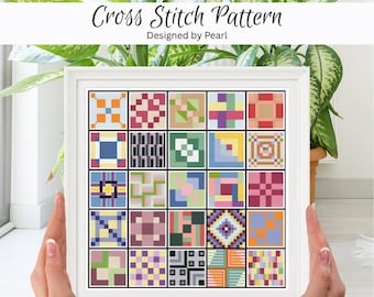 Easy Quilt Blocks Kreuzstich-Muster: 25 traditionelle/moderne Designs - PDF Muster