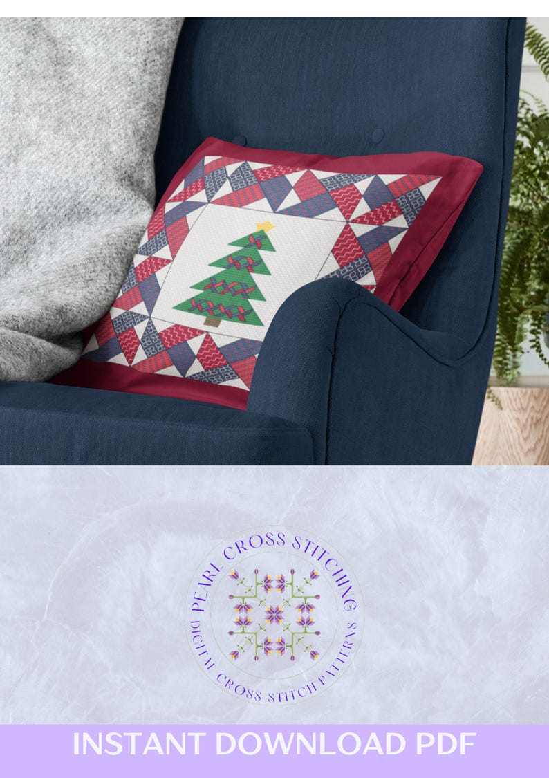 Pinwheel Cross Stitch Pattern, Christmas Tree Quilt Block Design, PDF ...