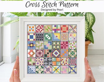 Easy Quilt Blocks Cross Stitch Pattern: 36 Mini Designs (PDF Download)