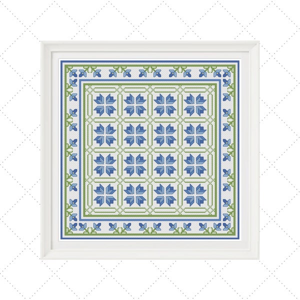 Cross Stitch Quilt Block Pattern PDF, Blue floral Cross Stitch, Quilt Block Cross Stitch – PCS#141