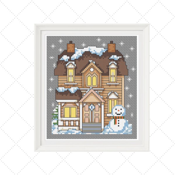 House Cross Stitch, Cross Stitch Winter Scene, Victorian Charm, PDF Pattern; Instant Download – PCS#160