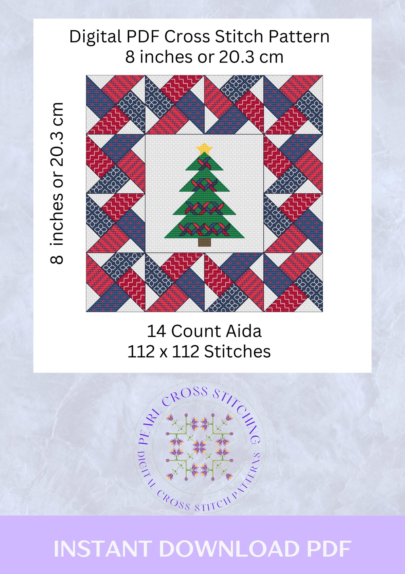 Pinwheel Cross Stitch Pattern, Christmas Tree Quilt Block Design, PDF ...