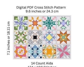 Quilt Block Kreuzstich Muster, 12 moderne und traditionelle Quilt-Blöcke, PDF Muster Sofortiger digitaler Download - Stück #13