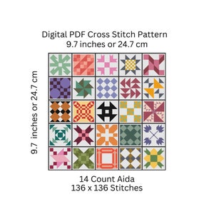 Cross Stitch Pattern, 25 Quilt Block Cross Stitch Sampler. PDF Pattern Instant Digital Download – PCS#12