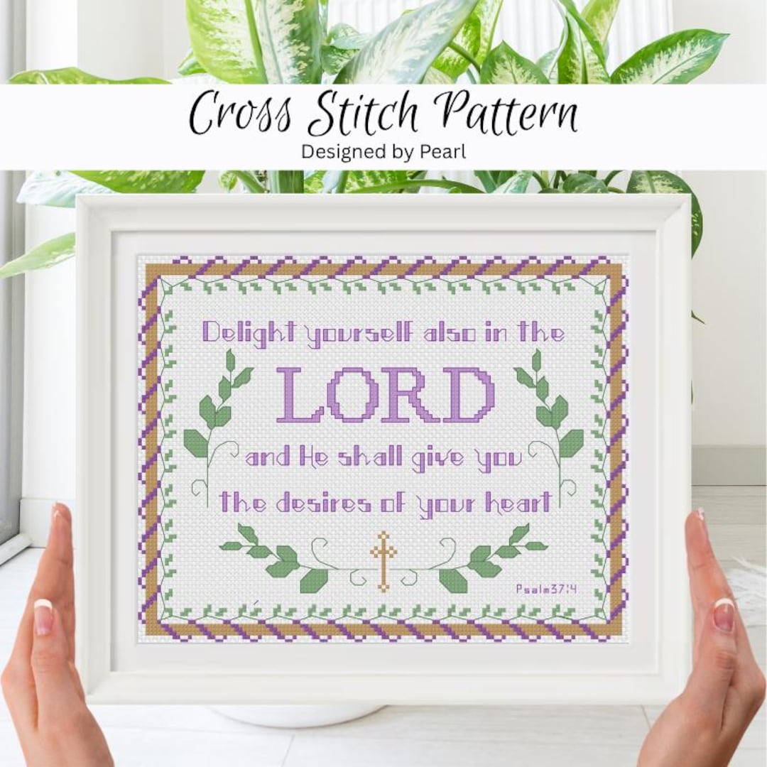 Biblical Verse Counted Cross Pattern Design With Psalm 37:4, Vine ...