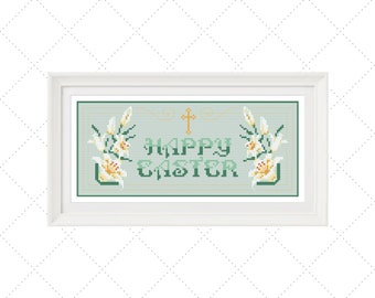 Counted Cross Stitch Pattern, Easter Lilies, Happy Easter PDF Cross Stitch Chart - PCS#7