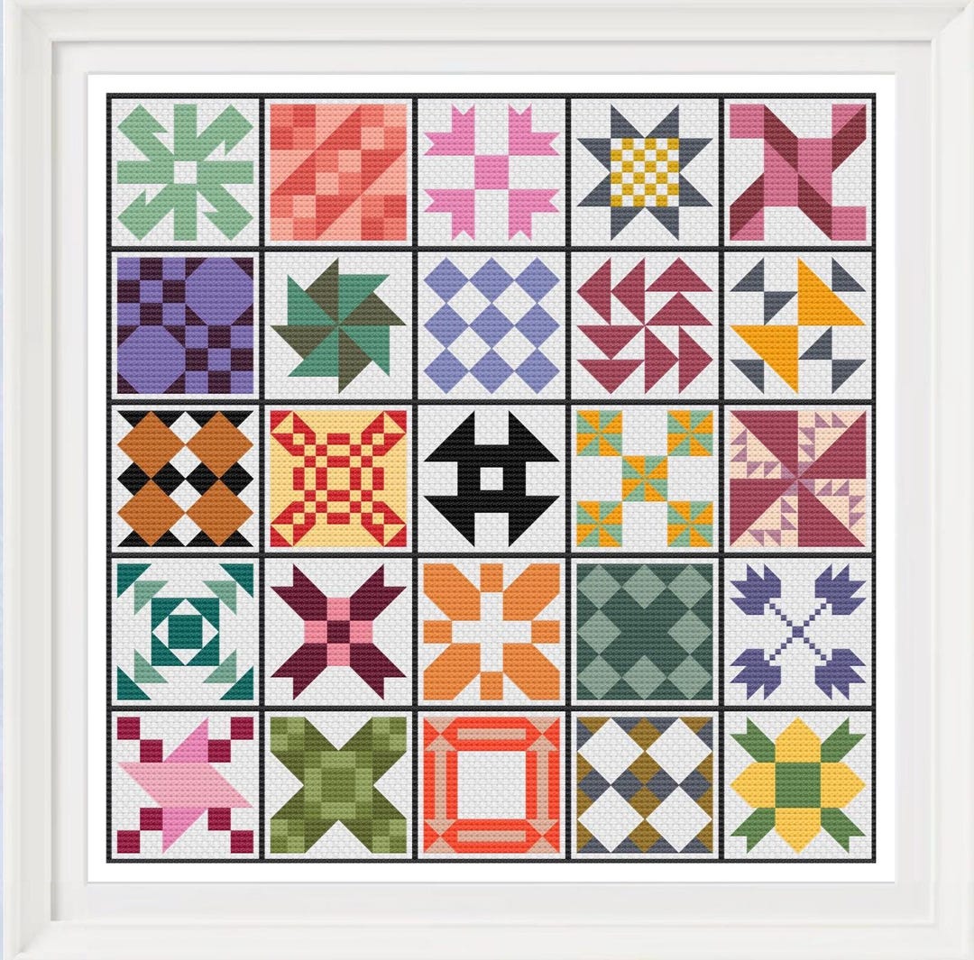 Quilt Block Cross Stitch Pattern: 25 Sampler Designs (PDF Pattern ...