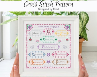 Fruits of the Holy Spirit Cross Stitch Pattern: Christian Bible Verse - PDF Pattern