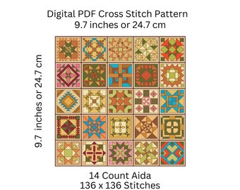 Cross Stitch Pattern, Twenty-Five Quilt Blocks; Sampler Quilt Blocks; Cross Stitch Sampler; PDF Pattern Instant Digital Download - PCS#56