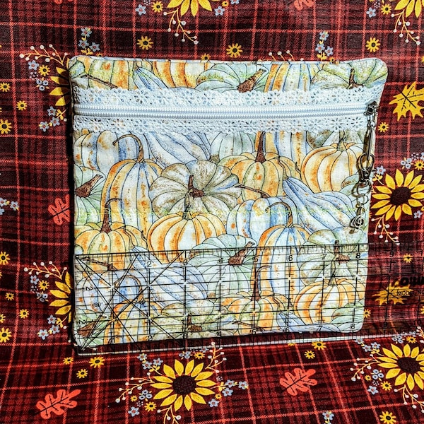 Embroidery Floss or cross stitch storage bag, make up bag, English paper piecing travel bag,(Pumpkin patch)