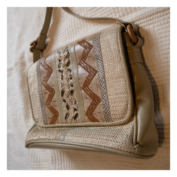 Woven and Faux Leather Shoulder Purse - image 1