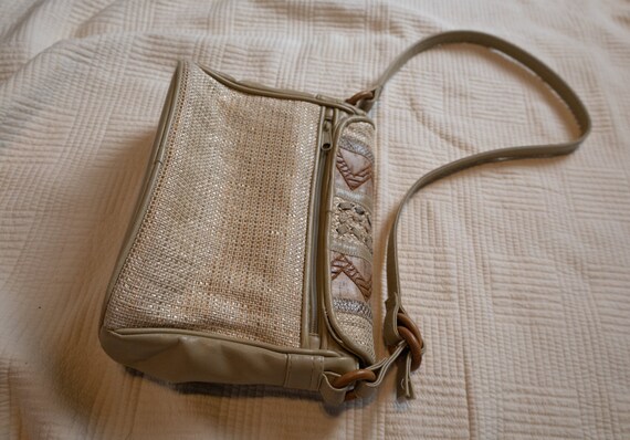 Woven and Faux Leather Shoulder Purse - image 2