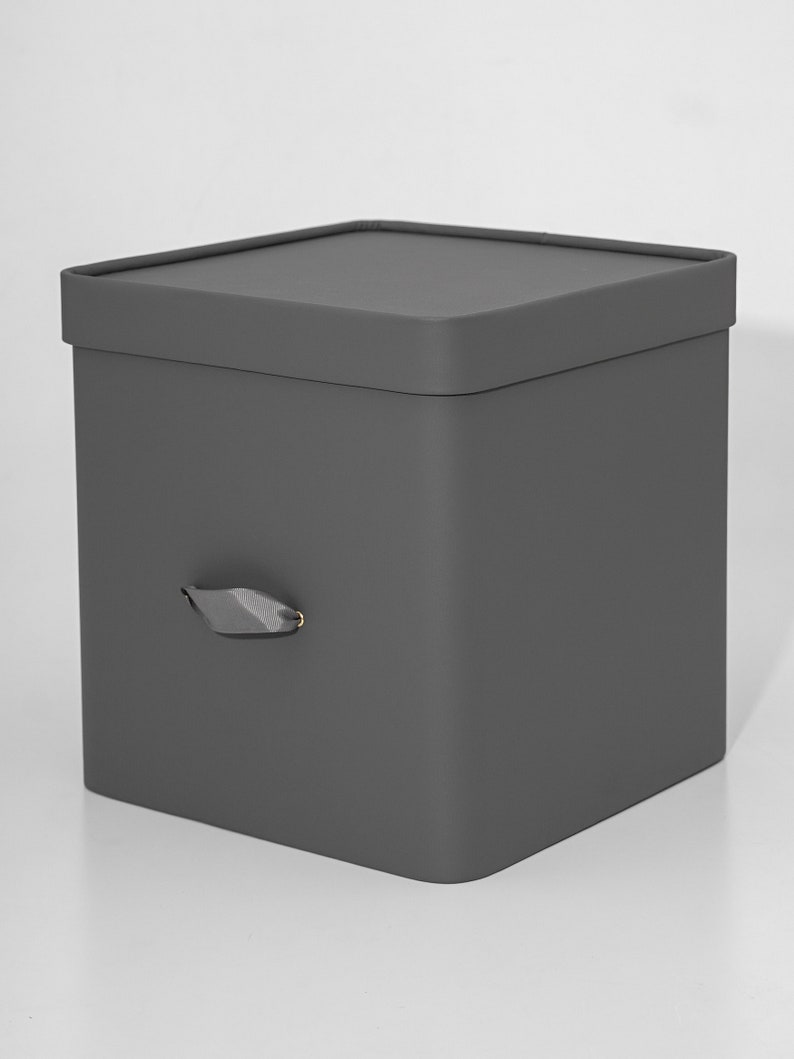 Storage box Cube M with lid 28.5 28.5 28 beige and gray image 4